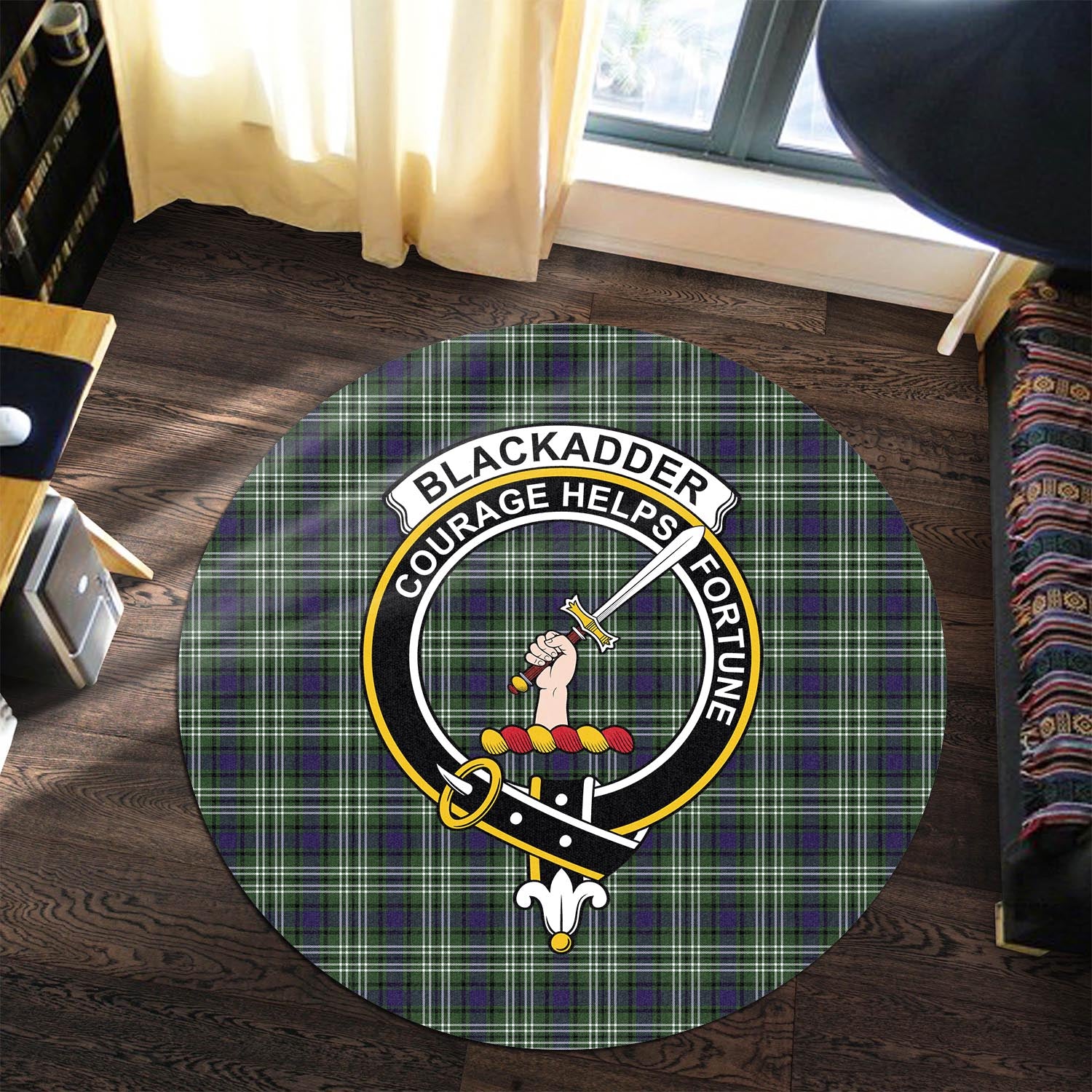 Blackadder Tartan Round Rug with Family Crest Premium Round Rug - Tartan Vibes Clothing