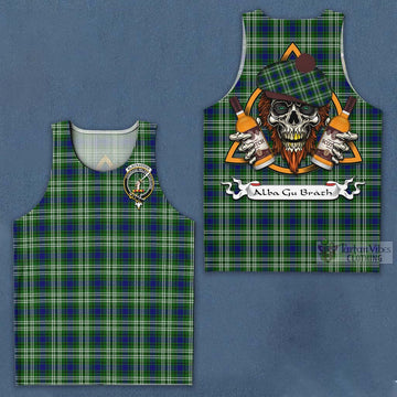 Blackadder Tartan Men's Tank Top with Family Crest and Bearded Skull Holding Bottles of Whiskey Men - Tartan Vibes Clothing