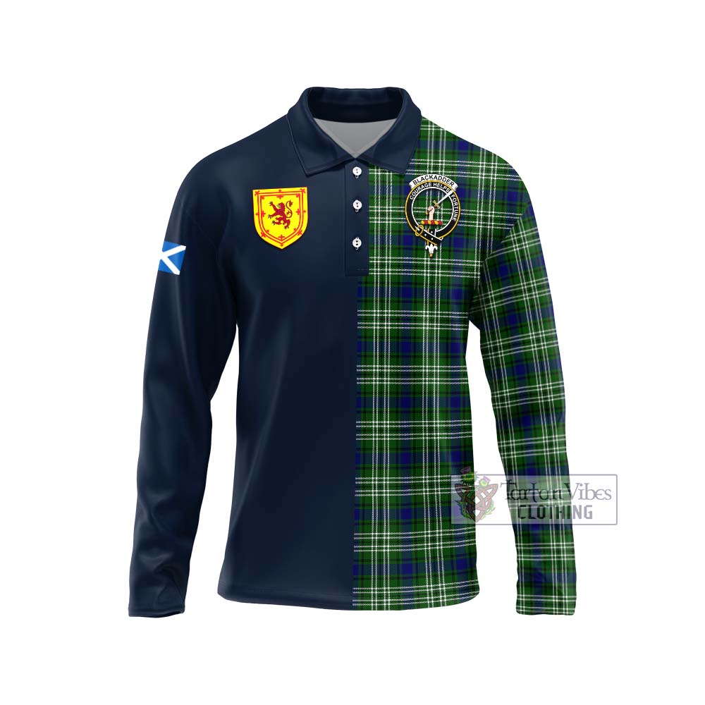 Blackadder Tartan Long Sleeve Polo Shirt Alba with Scottish Lion Royal Arm Half Style Unisex - Tartan Vibes Clothing