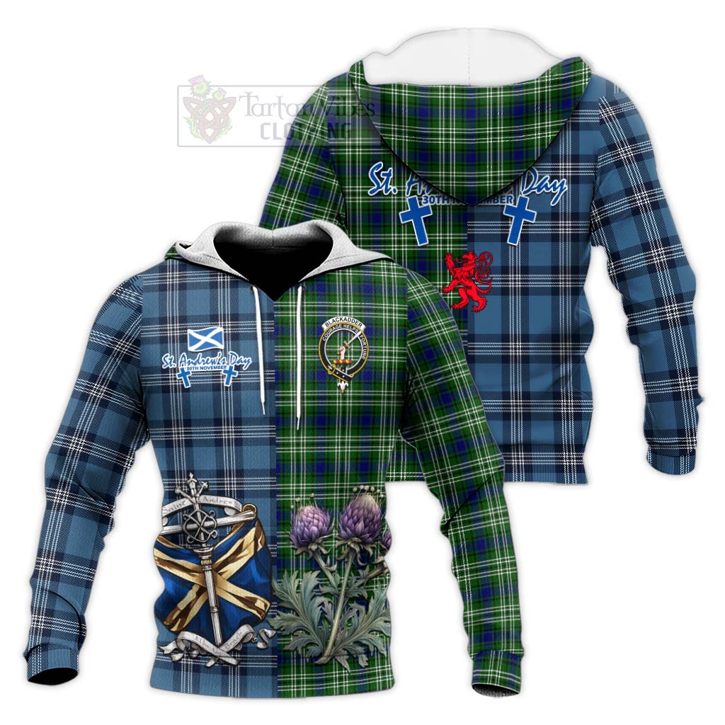 Blackadder Tartan Knitted Hoodie Happy St. Andrew's Day Half Tartan Style Unisex Knitted Pullover Hoodie - Tartan Vibes Clothing