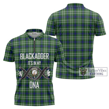 Blackadder Tartan Zipper Polo Shirt with Family Crest DNA In Me Style Unisex - Tartan Vibes Clothing