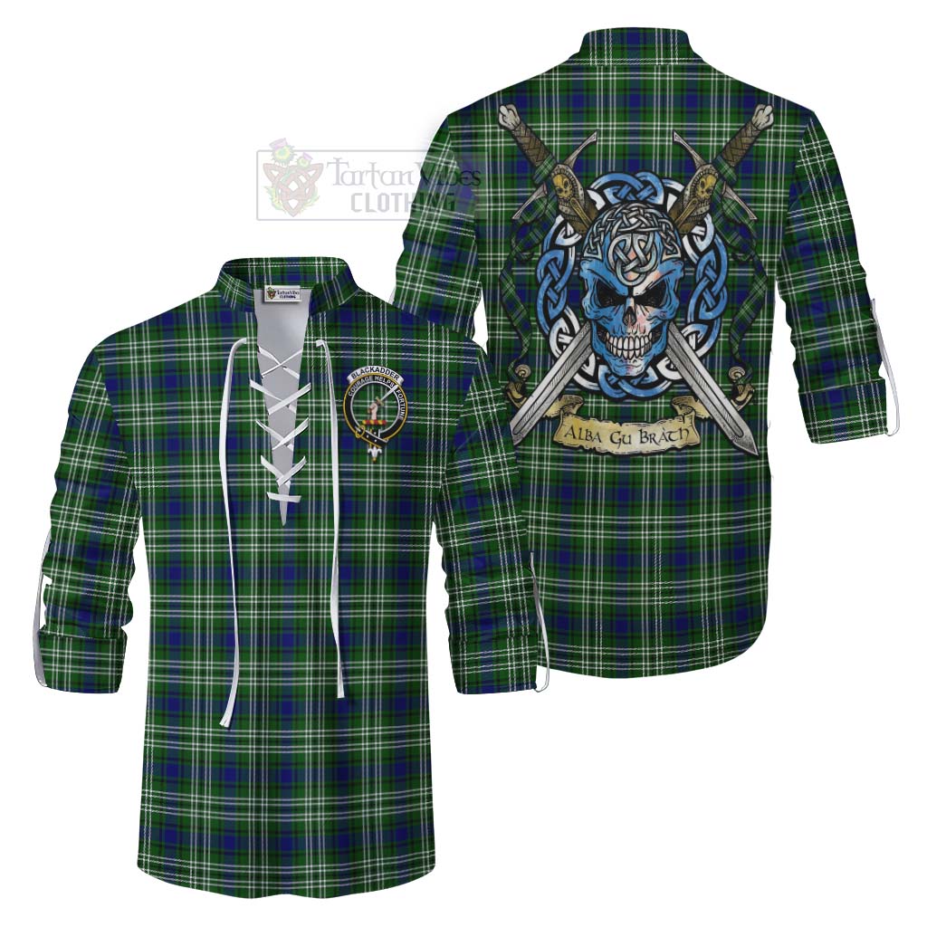 Blackadder Tartan Ghillie Kilt Shirt with Family Crest Celtic Skull Style Men - Tartan Vibes Clothing