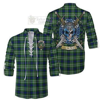 Blackadder Tartan Ghillie Kilt Shirt with Family Crest Celtic Skull Style Men - Tartan Vibes Clothing