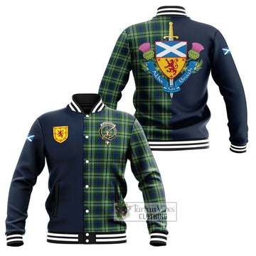 Blackadder Tartan Baseball Jacket Alba with Scottish Lion Royal Arm Half Style Unisex - Tartan Vibes Clothing