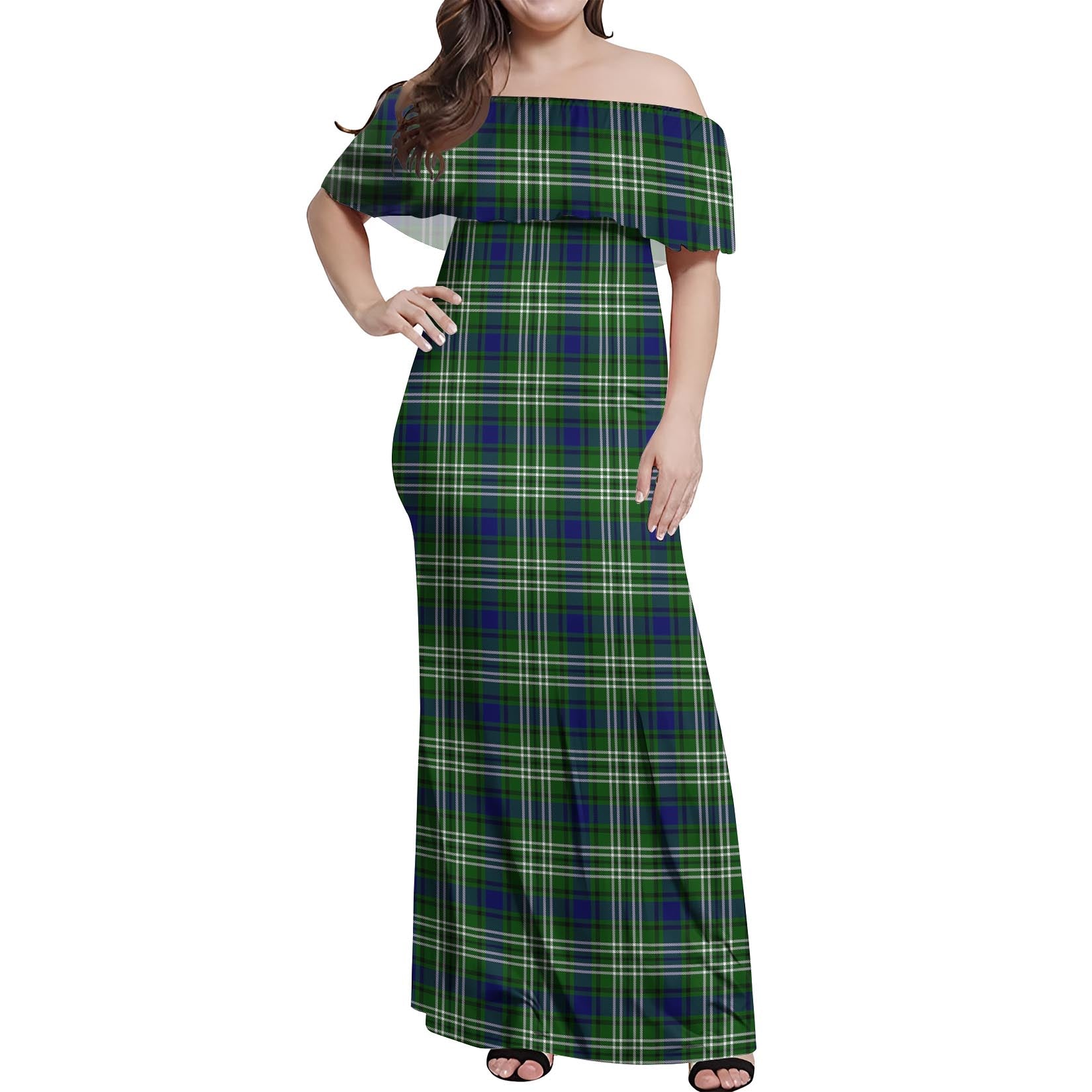 Blackadder Tartan Off Shoulder Long Dress Women's Dress - Tartan Vibes Clothing