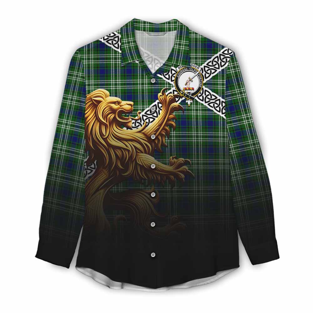 Blackadder Crest Tartan Women's Casual Shirt with Golden Lion Emblem Celtic Style Female - Tartan Vibes Clothing