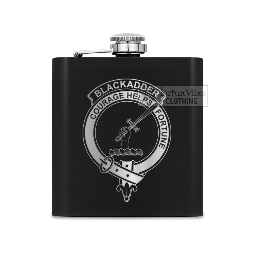 Blackadder Crest Hip Flask Set 7oz Black Stainless Steel with A Gift Box One Size 7oz - 2D-tartanvibesclothing
