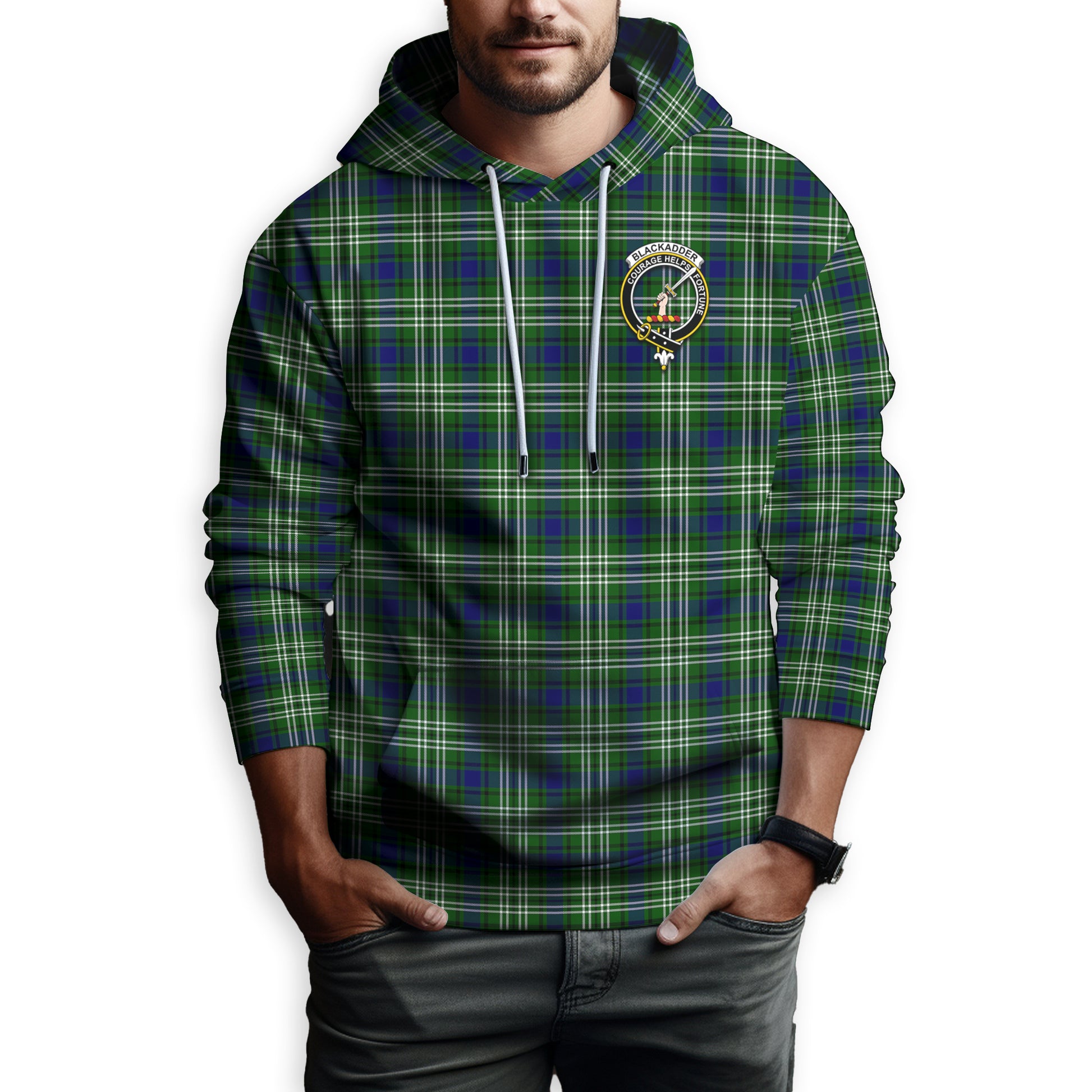 Blackadder Tartan Hoodie with Family Crest - Tartanvibesclothing