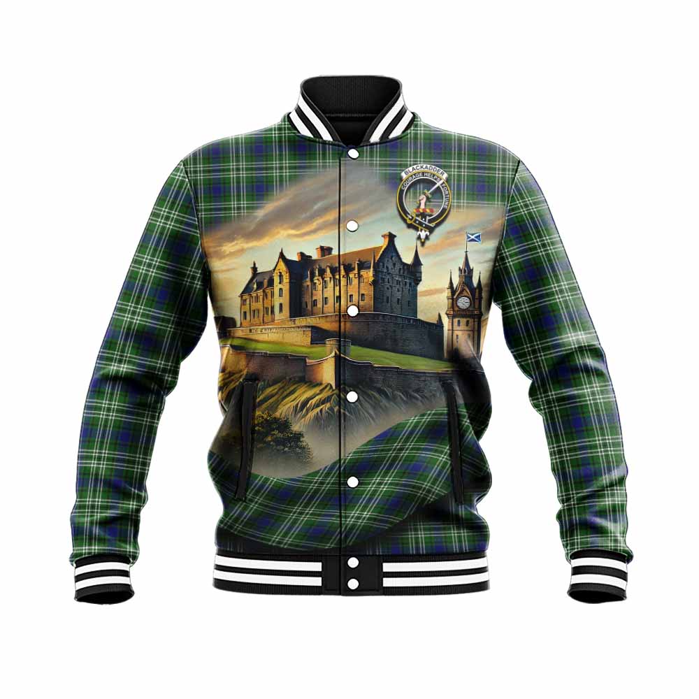 Blackadder Tartan Family Crest Baseball Jacket with Scottish Ancient Castle Style Unisex - Tartan Vibes Clothing