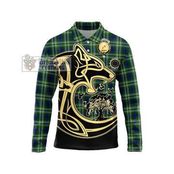 Blackadder Tartan Long Sleeve Polo Shirt with Family Crest Celtic Wolf Style Unisex - Tartan Vibes Clothing