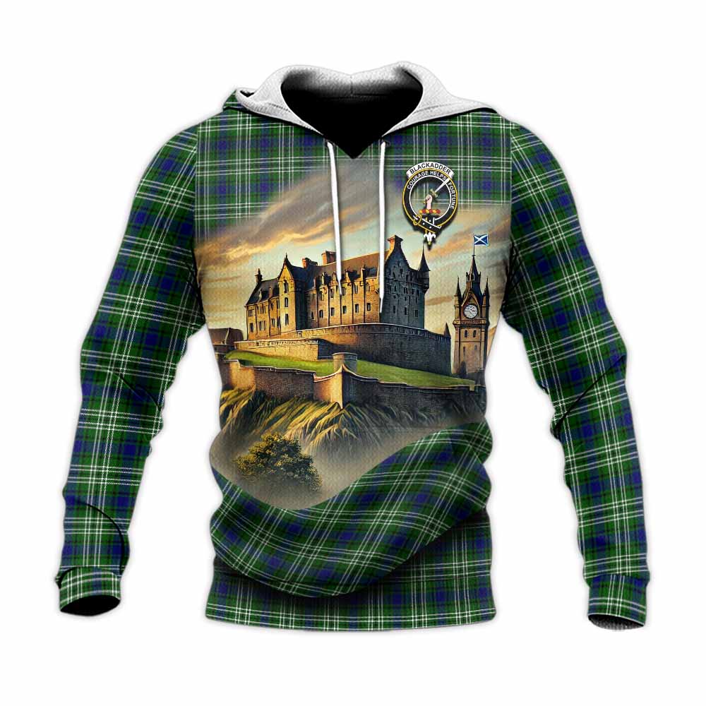 Blackadder Tartan Family Crest Knitted Hoodie with Scottish Ancient Castle Style Unisex Knitted Pullover Hoodie - Tartan Vibes Clothing