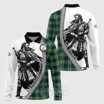 Blackadder Tartan Clan Crest Long Sleeve Polo Shirt with Highlander Warrior Celtic Style Unisex - Tartan Vibes Clothing