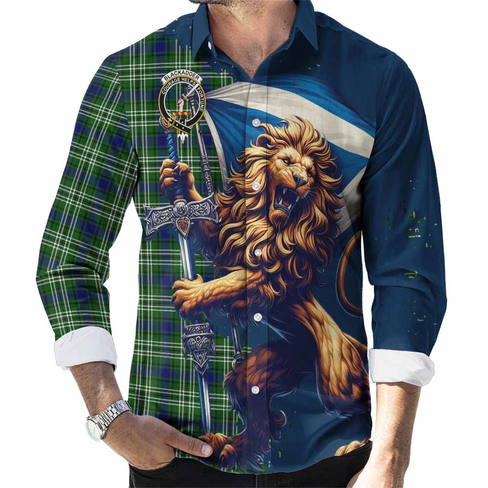 Blackadder Tartan Family Crest Long Sleeve Button Shirt with Scottish Majestic Lion Men's Shirt S - Tartan Vibes Clothing