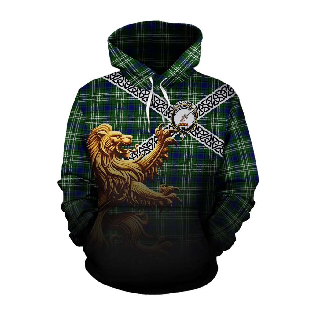Tartan Vibes Clothing Blackadder Crest Tartan Cotton Hoodie with Golden Lion Emblem Celtic Style