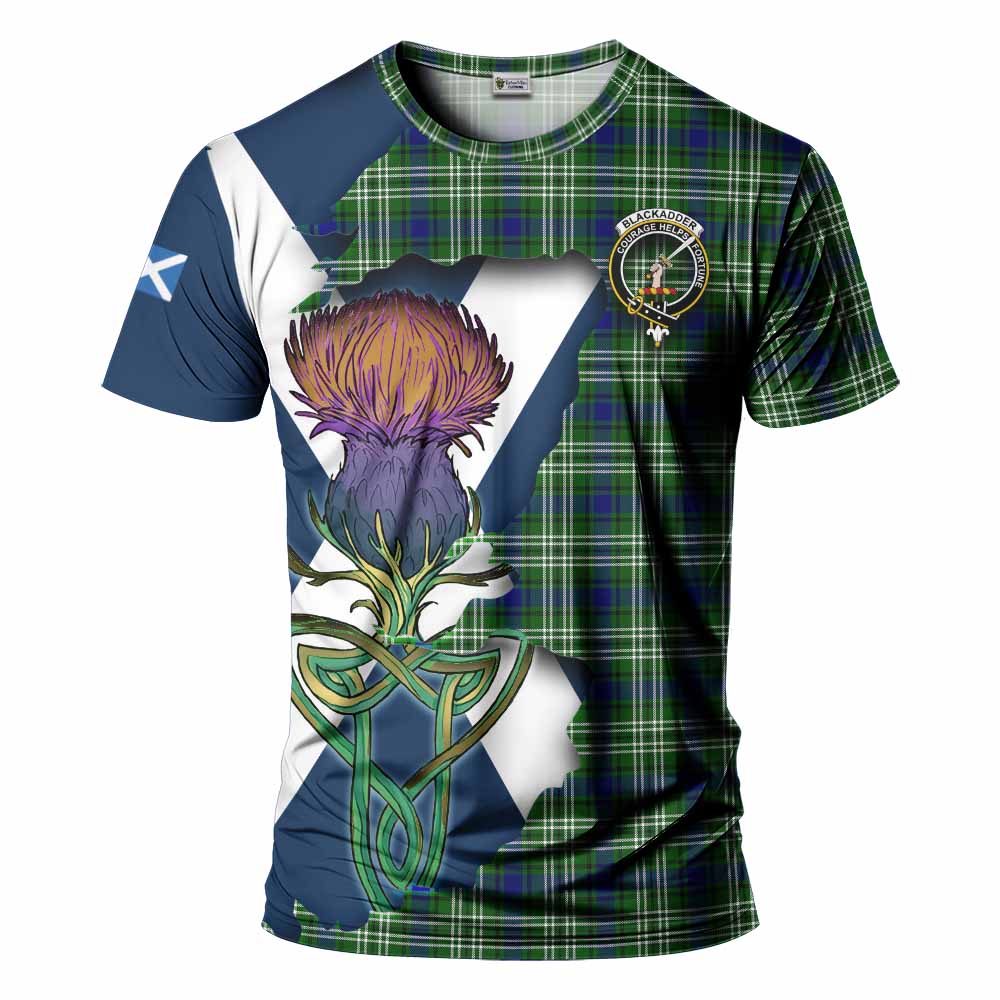 Tartan Vibes Clothing Blackadder Tartan Family Crest T-Shirt Scottish Thistle Celtic Inspired