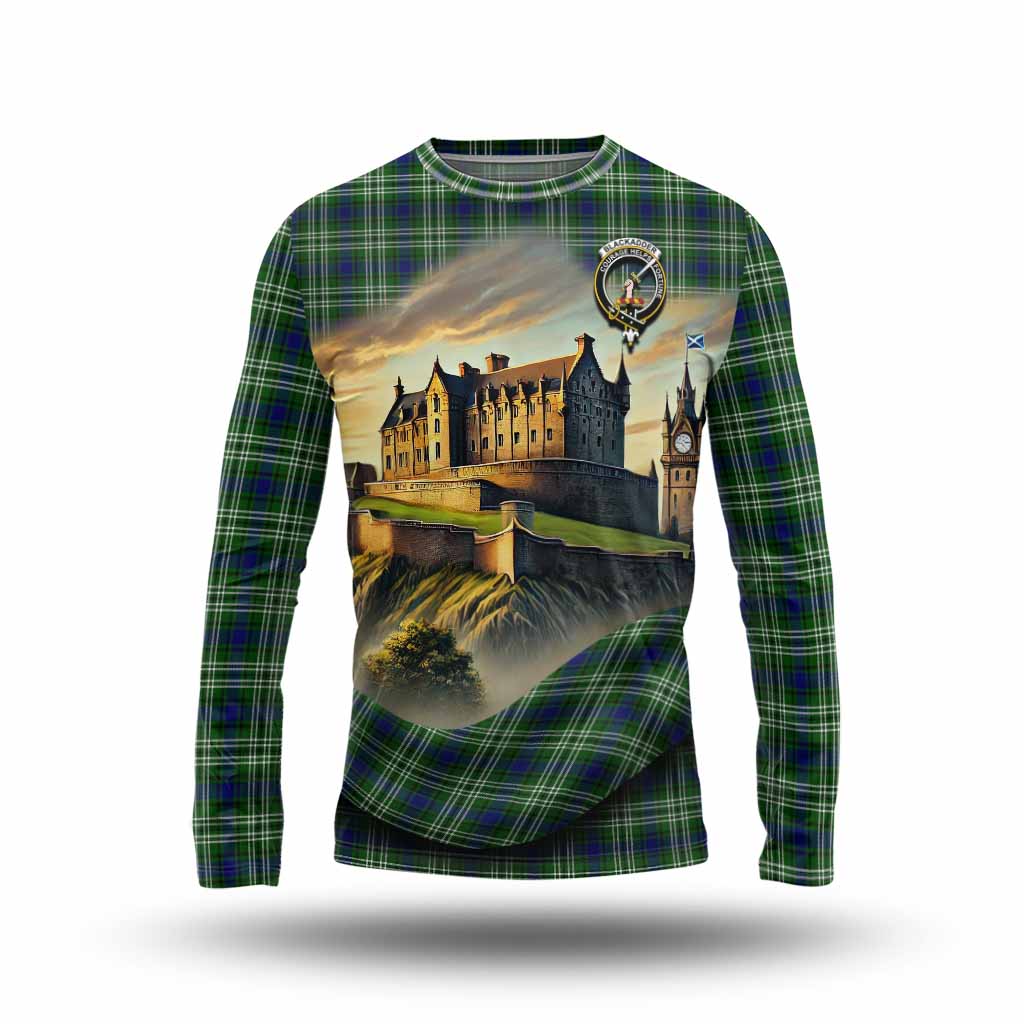 Blackadder Tartan Family Crest Long Sleeve T-Shirt with Scottish Ancient Castle Style Unisex - Tartan Vibes Clothing