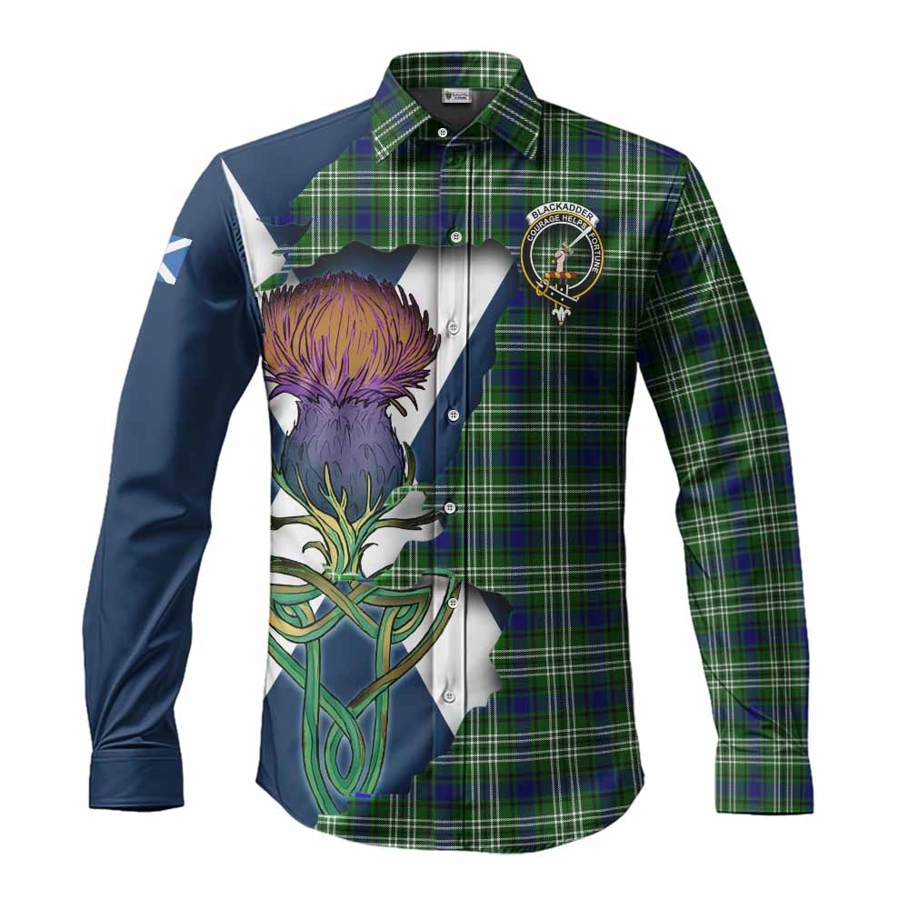 Tartan Vibes Clothing Blackadder Tartan Family Crest Long Sleeve Button Shirt Scottish Thistle Celtic Inspired