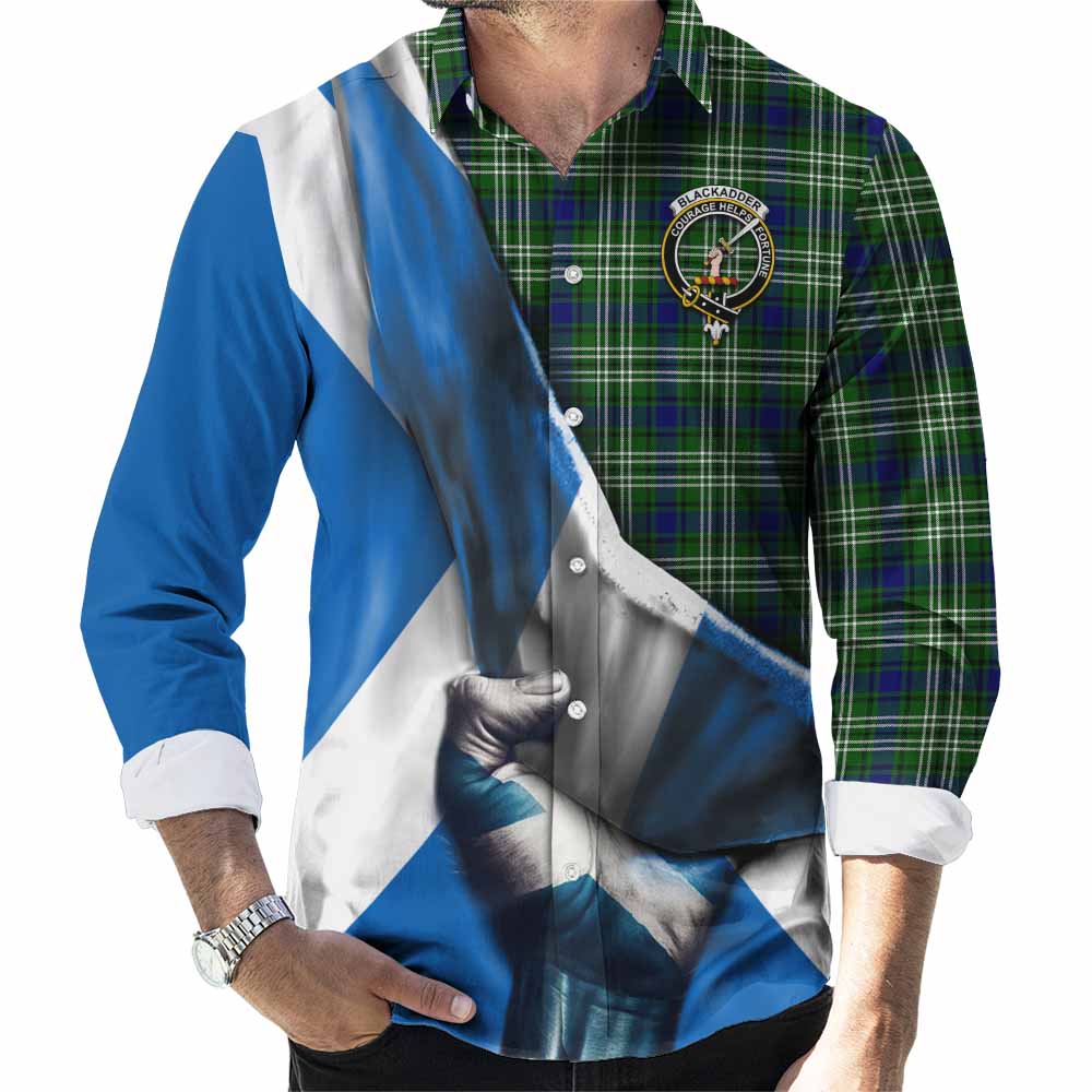 Blackadder Tartan Long Sleeve Button Shirt with Family Crest Scotland Patriotic Style Men's Shirt S - Tartan Vibes Clothing