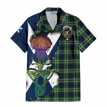 Tartan Vibes Clothing Blackadder Tartan Family Crest Short Sleeve Button Shirt Scottish Thistle Celtic Inspired