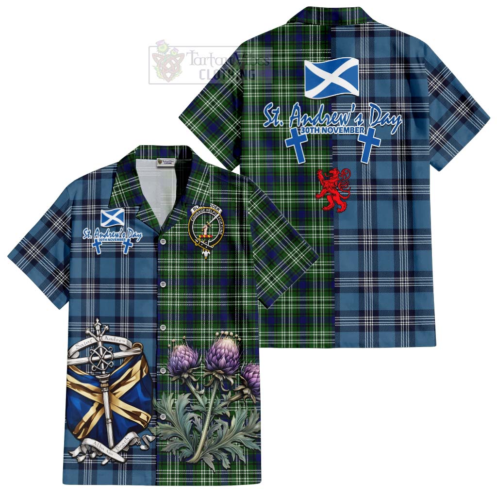 Blackadder Tartan Hawaiian Shirt Happy St. Andrew's Day Half Tartan Style Kid - Tartan Vibes Clothing