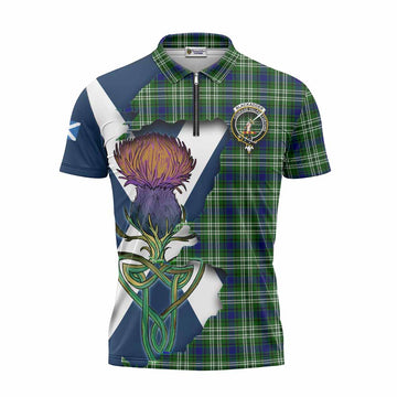 Tartan Vibes Clothing Blackadder Tartan Family Crest Zipper Polo Shirt Scottish Thistle Celtic Inspired