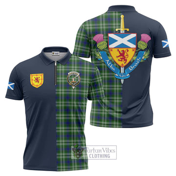 Blackadder Tartan Zipper Polo Shirt Alba with Scottish Lion Royal Arm Half Style Unisex - Tartan Vibes Clothing