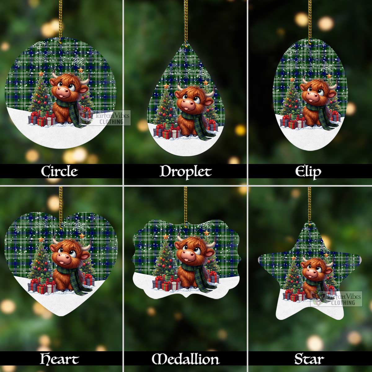 Blackadder Tartan Christmas Aluminium Ornament with Adorable Highland Coo Aluminium - Tartan Vibes Clothing