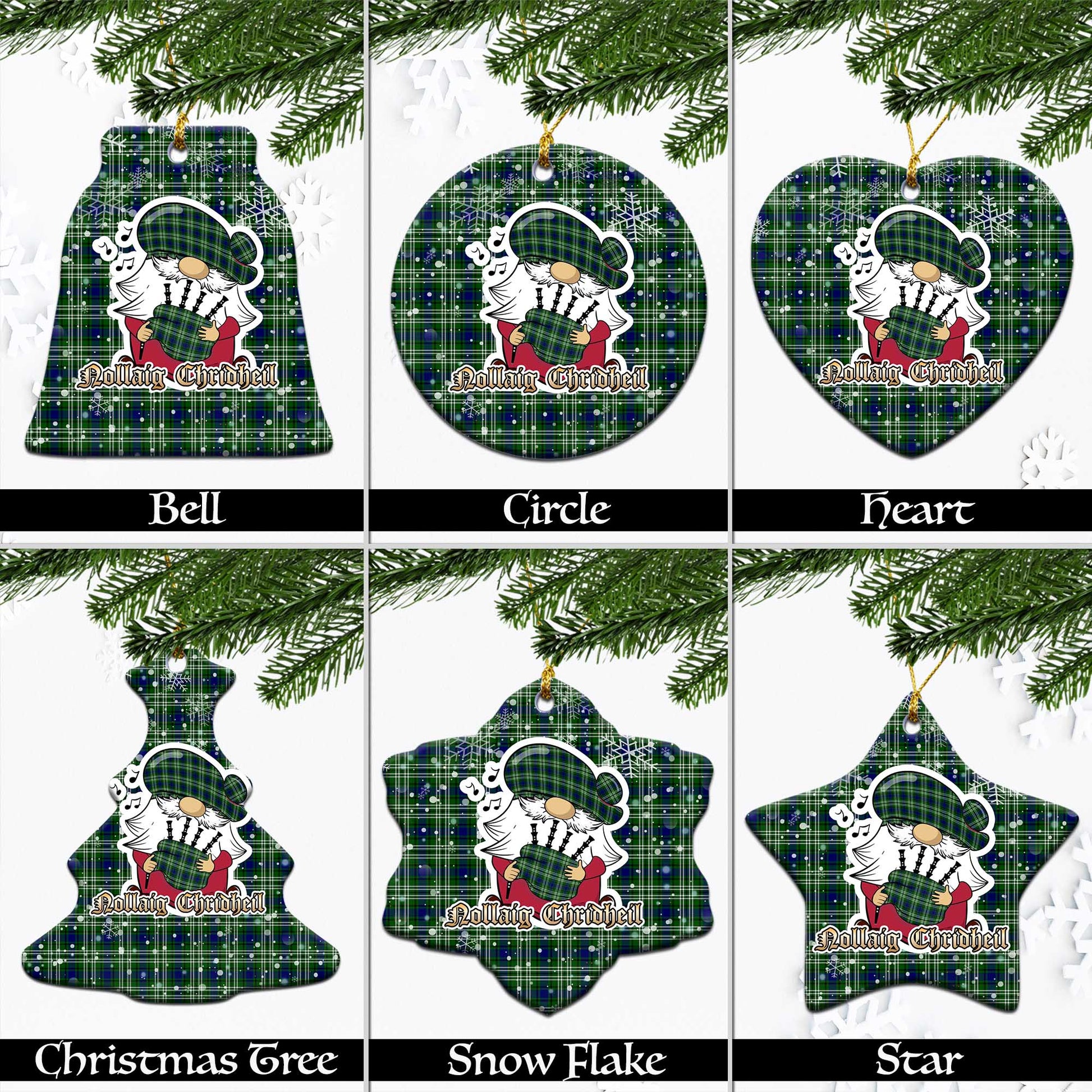 Blackadder Tartan Christmas Ceramic Ornaments with Scottish Gnome Playing Bagpipes Ceramic - Tartan Vibes Clothing