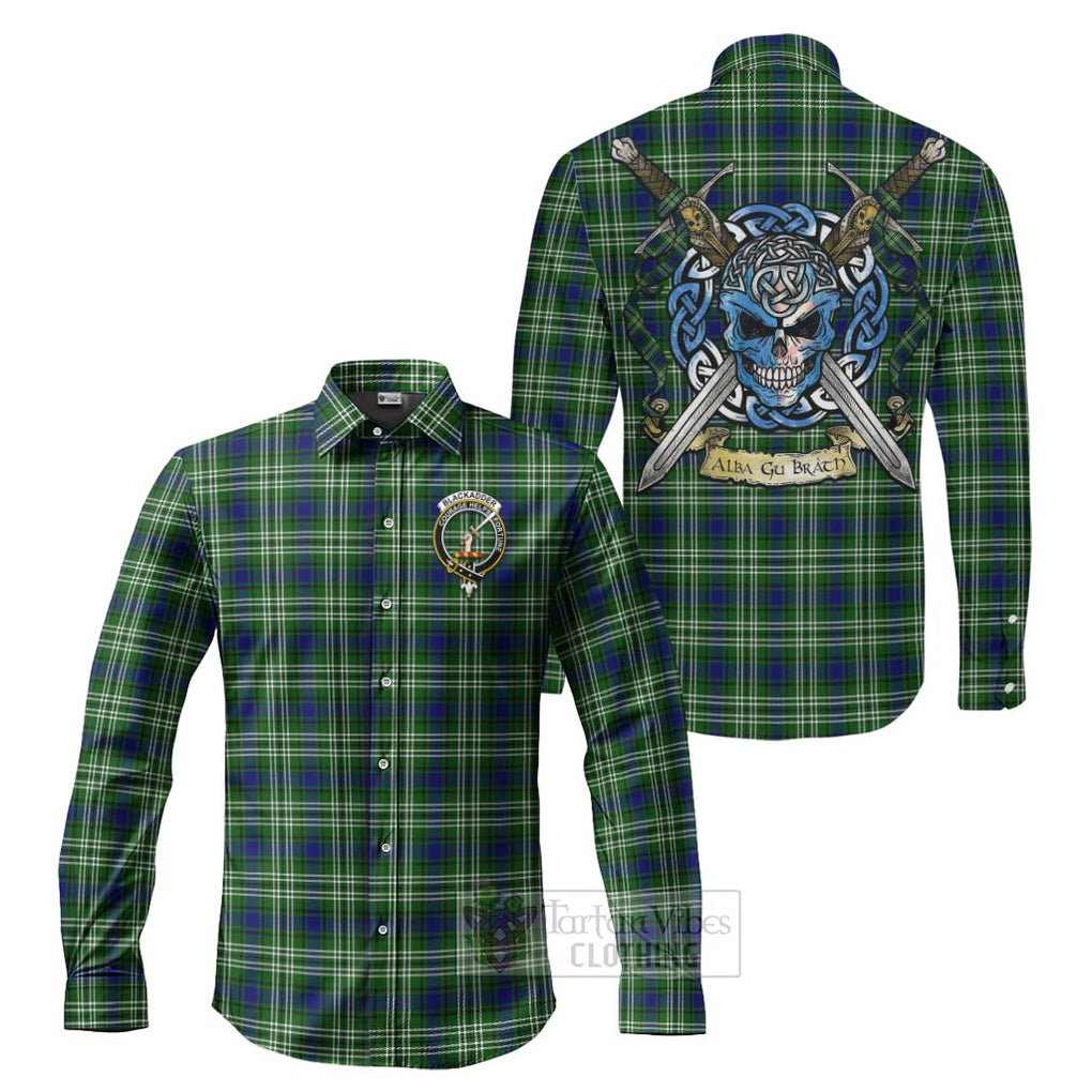 Blackadder Tartan Long Sleeve Button Shirt with Family Crest Celtic Skull Style Men's Shirt S - Tartan Vibes Clothing