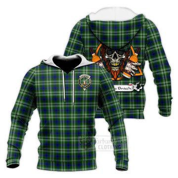 Blackadder Tartan Knitted Hoodie with Family Crest and Bearded Skull Holding Bottles of Whiskey Unisex Knitted Pullover Hoodie - Tartan Vibes Clothing