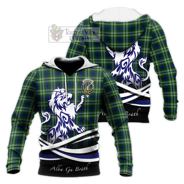 Blackadder Tartan Knitted Hoodie with Alba Gu Brath Regal Lion Emblem Unisex Knitted Pullover Hoodie - Tartan Vibes Clothing