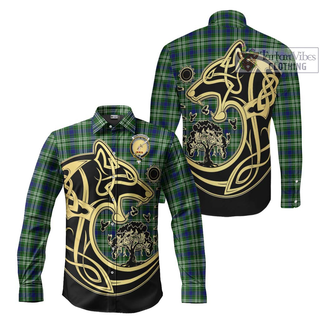 Blackadder Tartan Long Sleeve Button Shirt with Family Crest Celtic Wolf Style Men's Shirt S - Tartan Vibes Clothing