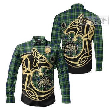 Blackadder Tartan Long Sleeve Button Shirt with Family Crest Celtic Wolf Style Men's Shirt S - Tartan Vibes Clothing
