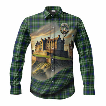 Tartan Vibes Clothing Blackadder Tartan Family Crest Long Sleeve Button Shirt with Scottish Ancient Castle Style