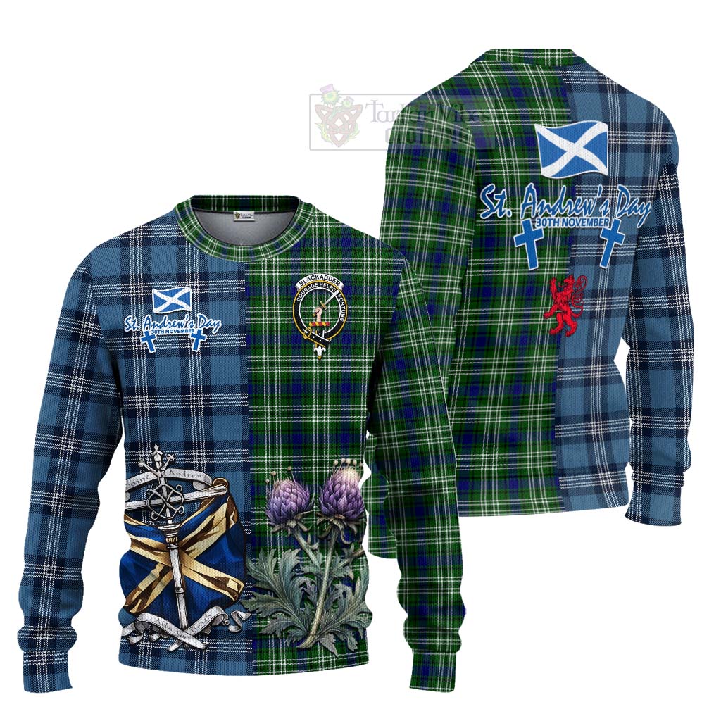 Blackadder Tartan Knitted Sweater Happy St. Andrew's Day Half Tartan Style Unisex - Tartan Vibes Clothing