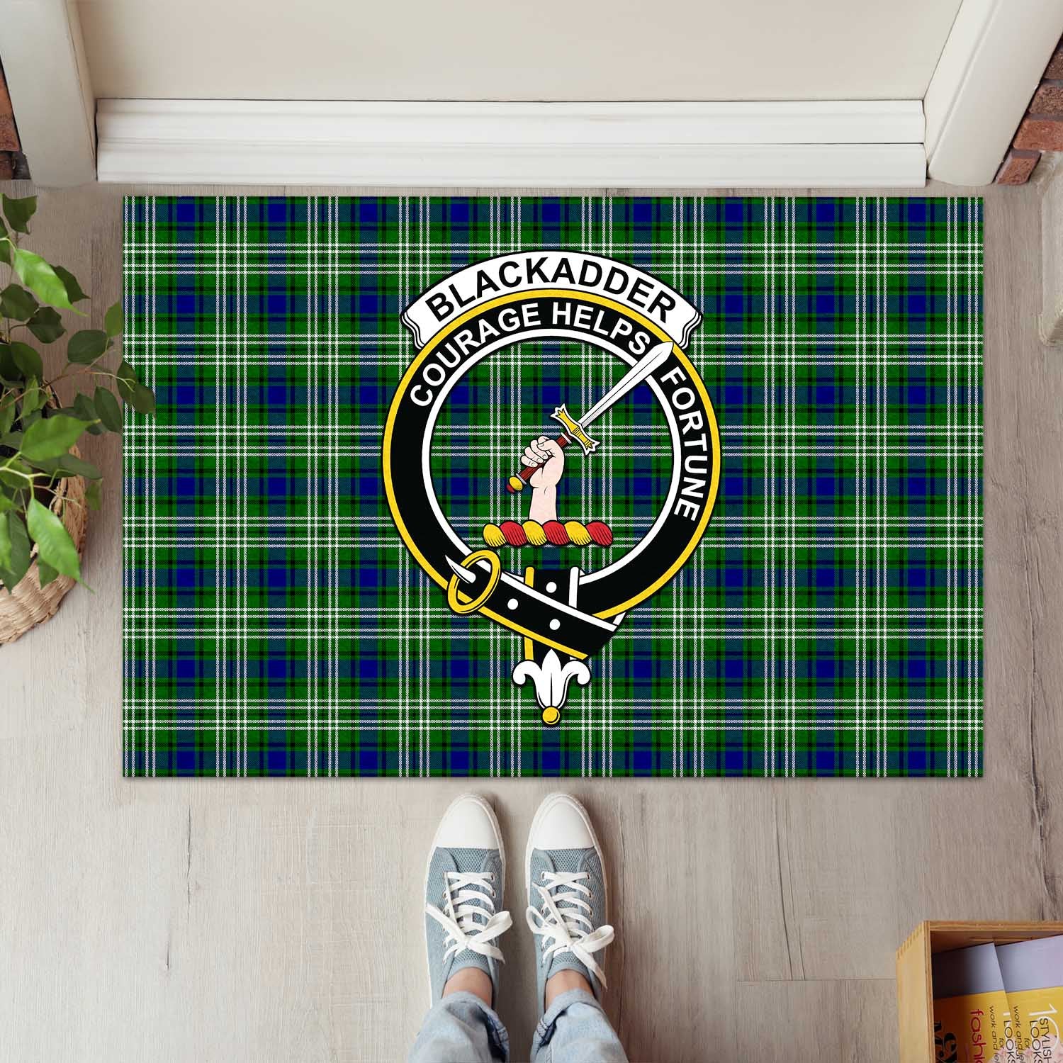 Blackadder Tartan Door Mat with Family Crest - Tartanvibesclothing