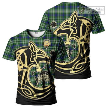 Blackadder Tartan T-Shirt with Family Crest Celtic Wolf Style