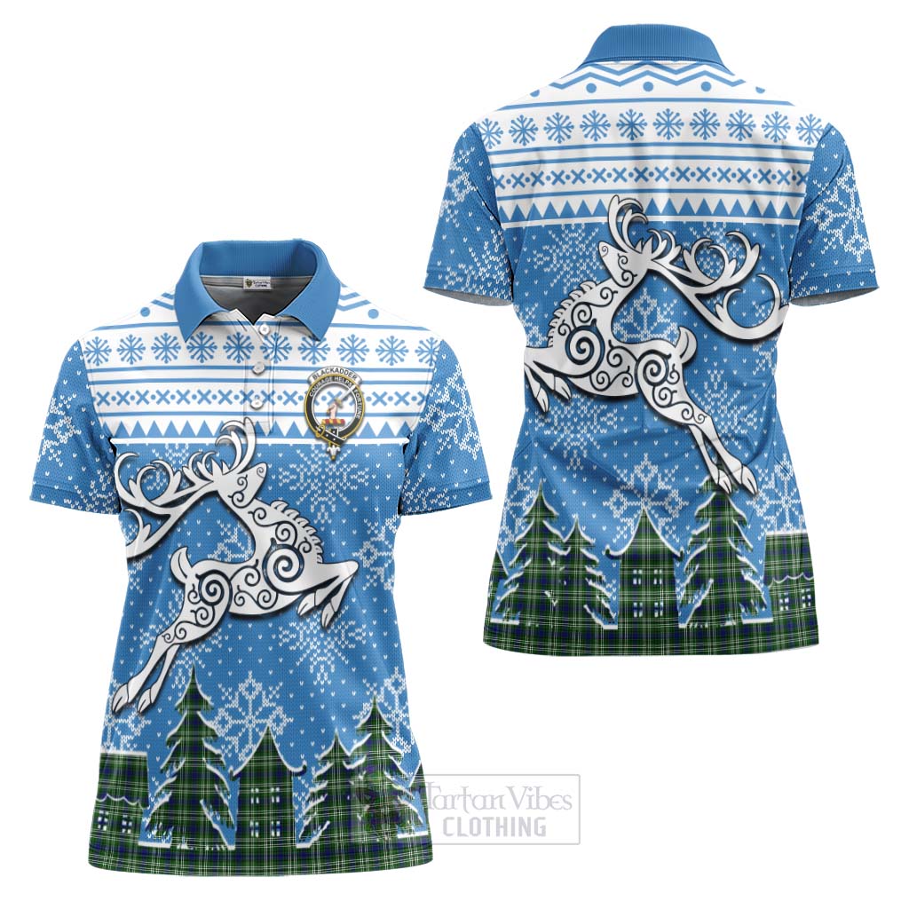 Blackadder Clan Christmas Women's Polo Shirt Celtic Reindeer Style Women - Tartan Vibes Clothing