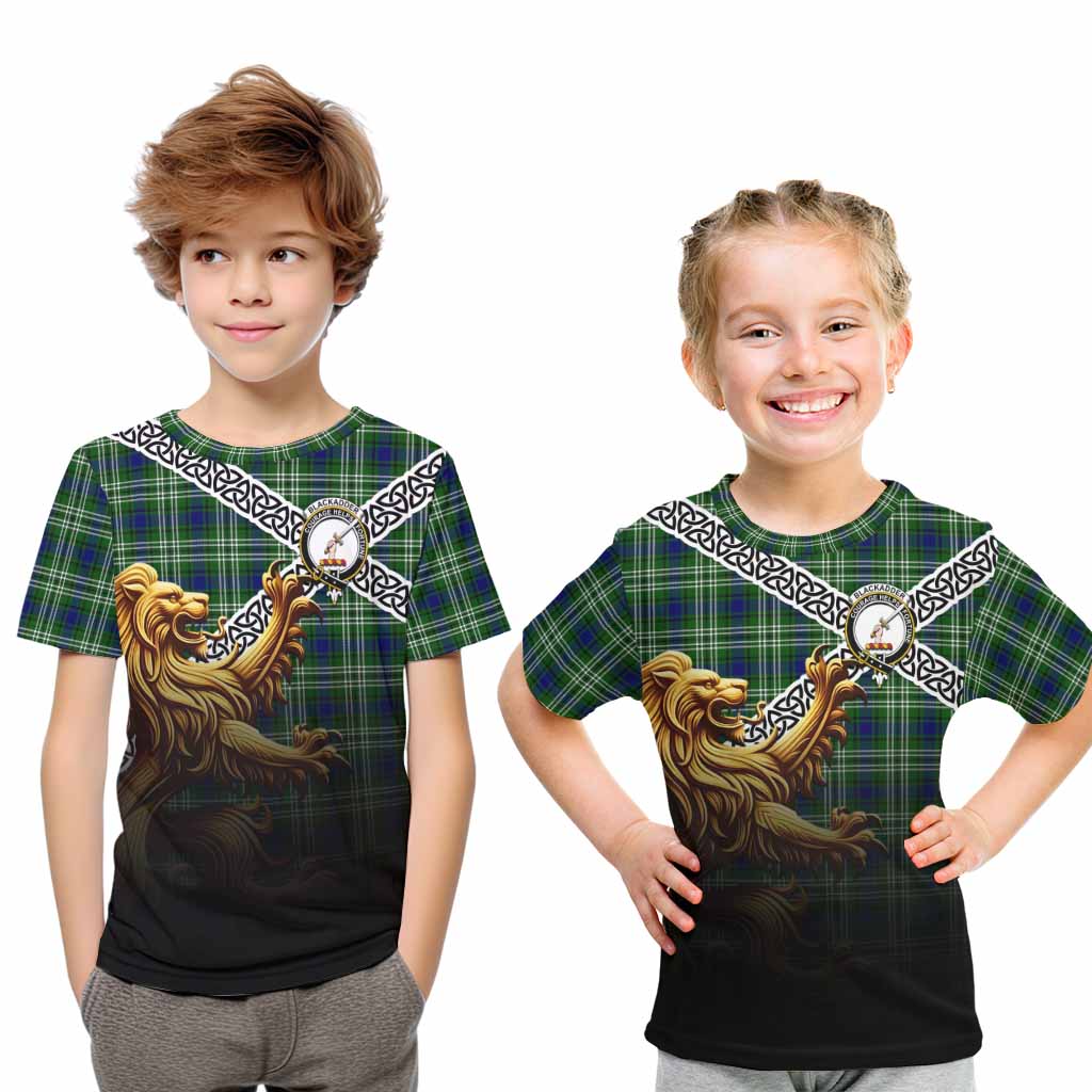 Tartan Vibes Clothing Blackadder Crest Tartan Kid T-Shirt with Golden Lion Emblem Celtic Style