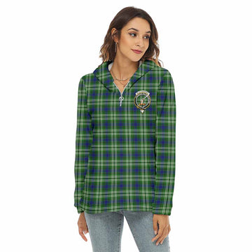 Blackadder Tartan Women's Borg Fleece Hoodie with Half Zip with Family Crest Female - Tartan Vibes Clothing