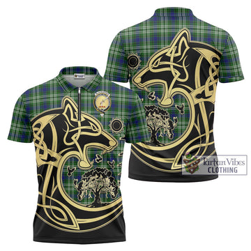 Blackadder Tartan Zipper Polo Shirt with Family Crest Celtic Wolf Style Unisex - Tartan Vibes Clothing