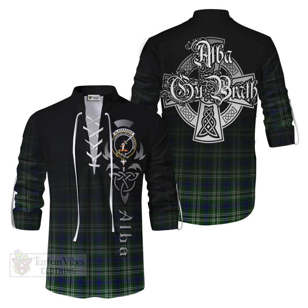 Blackadder Tartan Ghillie Kilt Shirt Featuring Alba Gu Brath Family Crest Celtic Inspired Men - Tartan Vibes Clothing