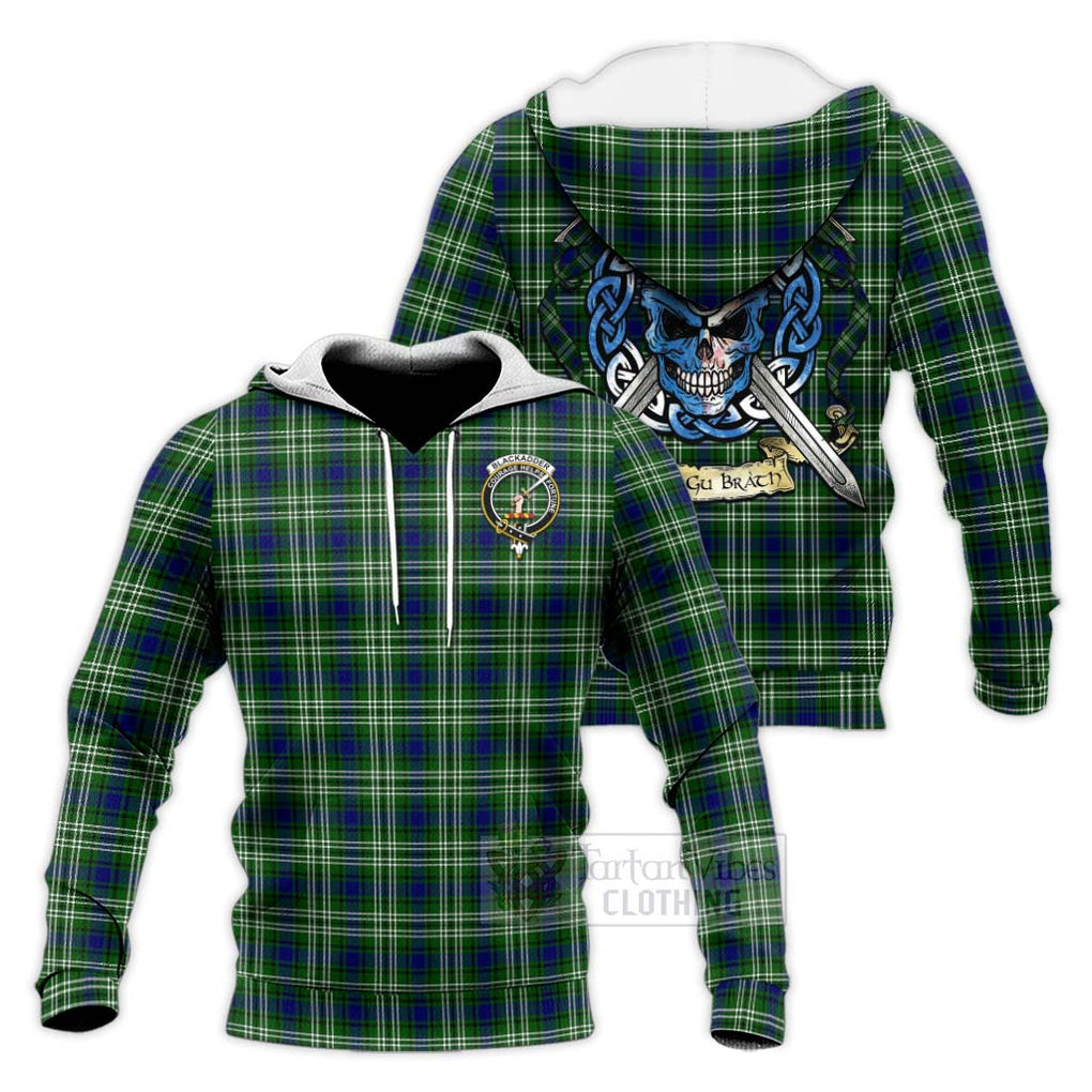 Blackadder Tartan Knitted Hoodie with Family Crest Celtic Skull Style Unisex Knitted Pullover Hoodie - Tartan Vibes Clothing