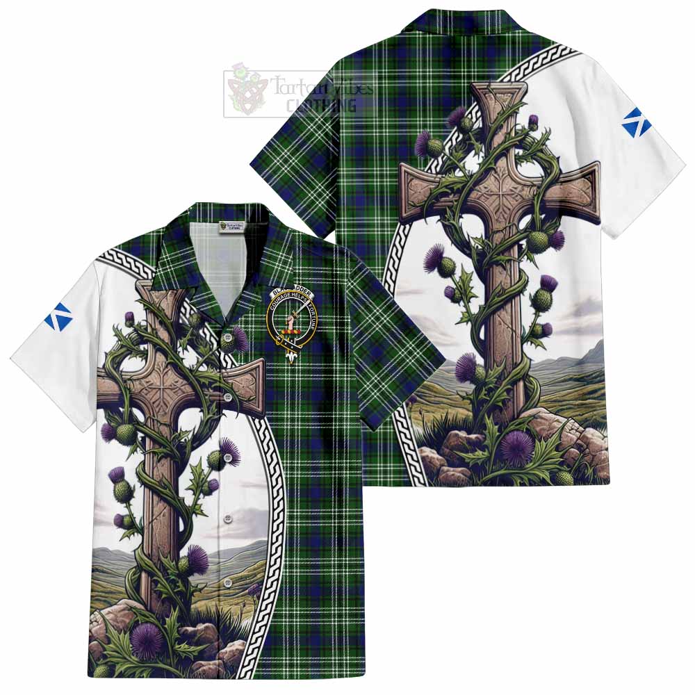 Blackadder Tartan Hawaiian Shirt with Family Crest and St. Andrew's Cross Accented by Thistle Vines Kid - Tartan Vibes Clothing