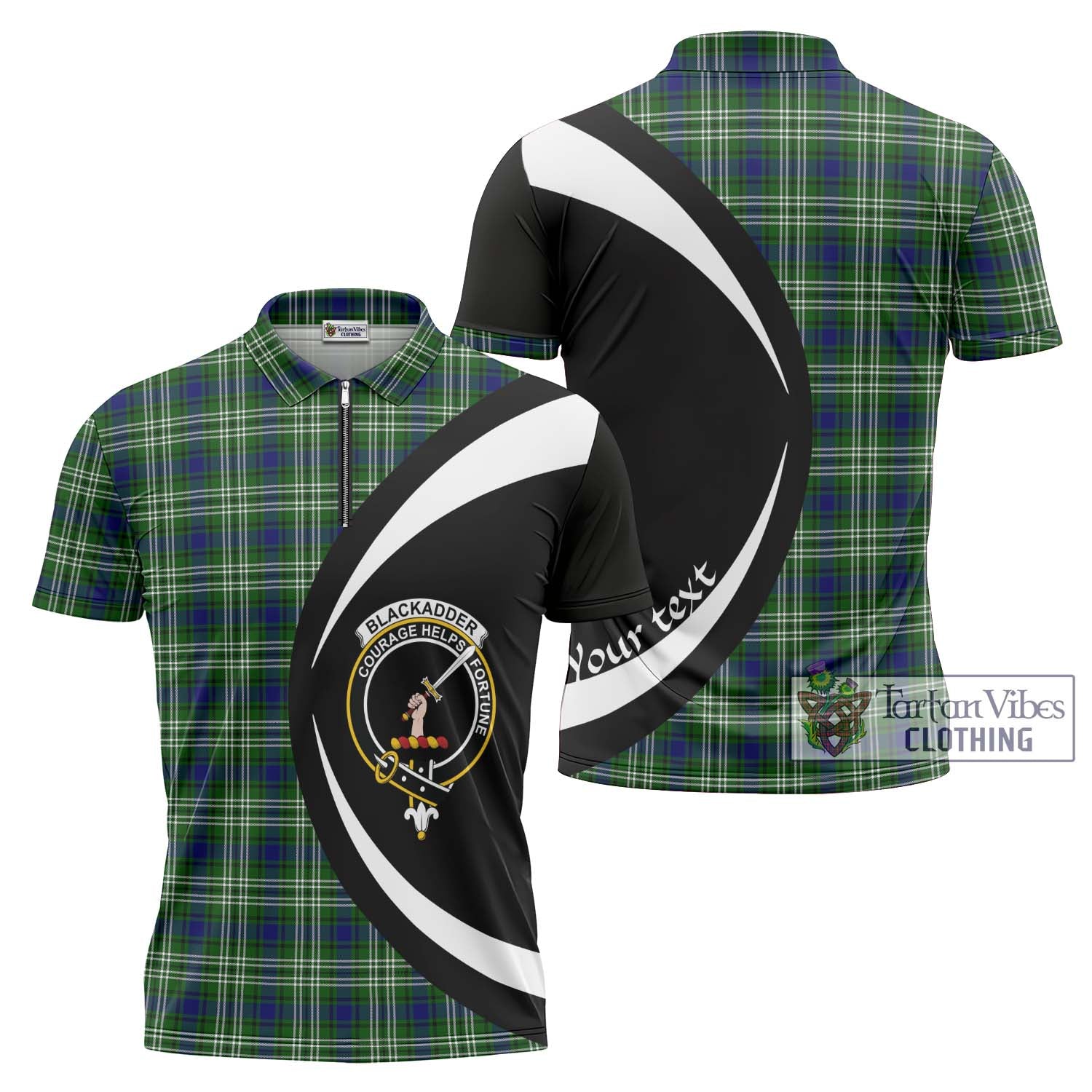 Blackadder Tartan Zipper Polo Shirt with Family Crest Circle Style Unisex - Tartan Vibes Clothing