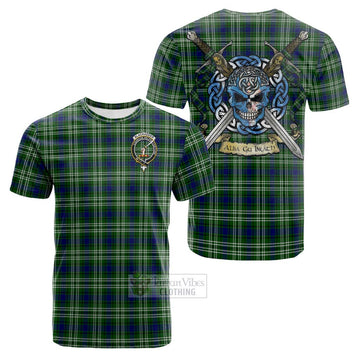 Tartan Vibes Clothing Blackadder Tartan Cotton T-shirt with Family Crest Celtic Skull Style