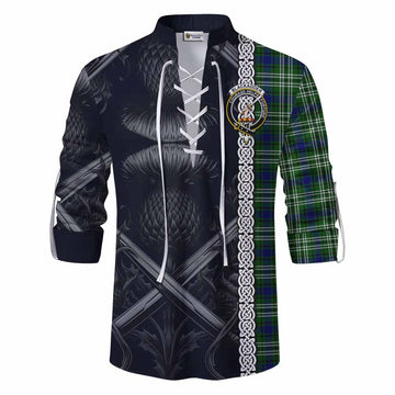 Blackadder Tartan Ghillie Kilt Shirt with Family Crest Cross Sword Thistle Celtic Vibes Men - Tartan Vibes Clothing