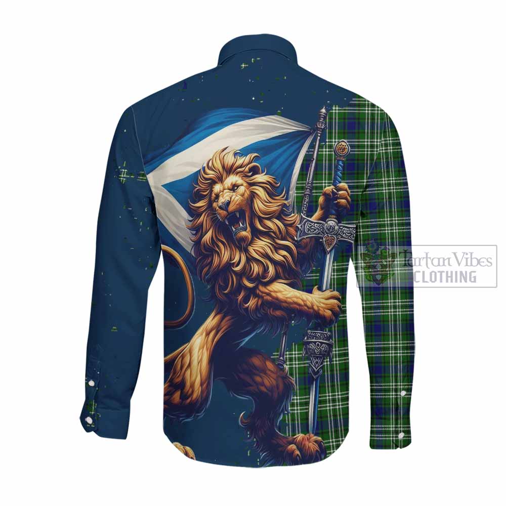 Blackadder Tartan Family Crest Long Sleeve Button Shirt with Scottish Majestic Lion Men's Shirt - Tartan Vibes Clothing