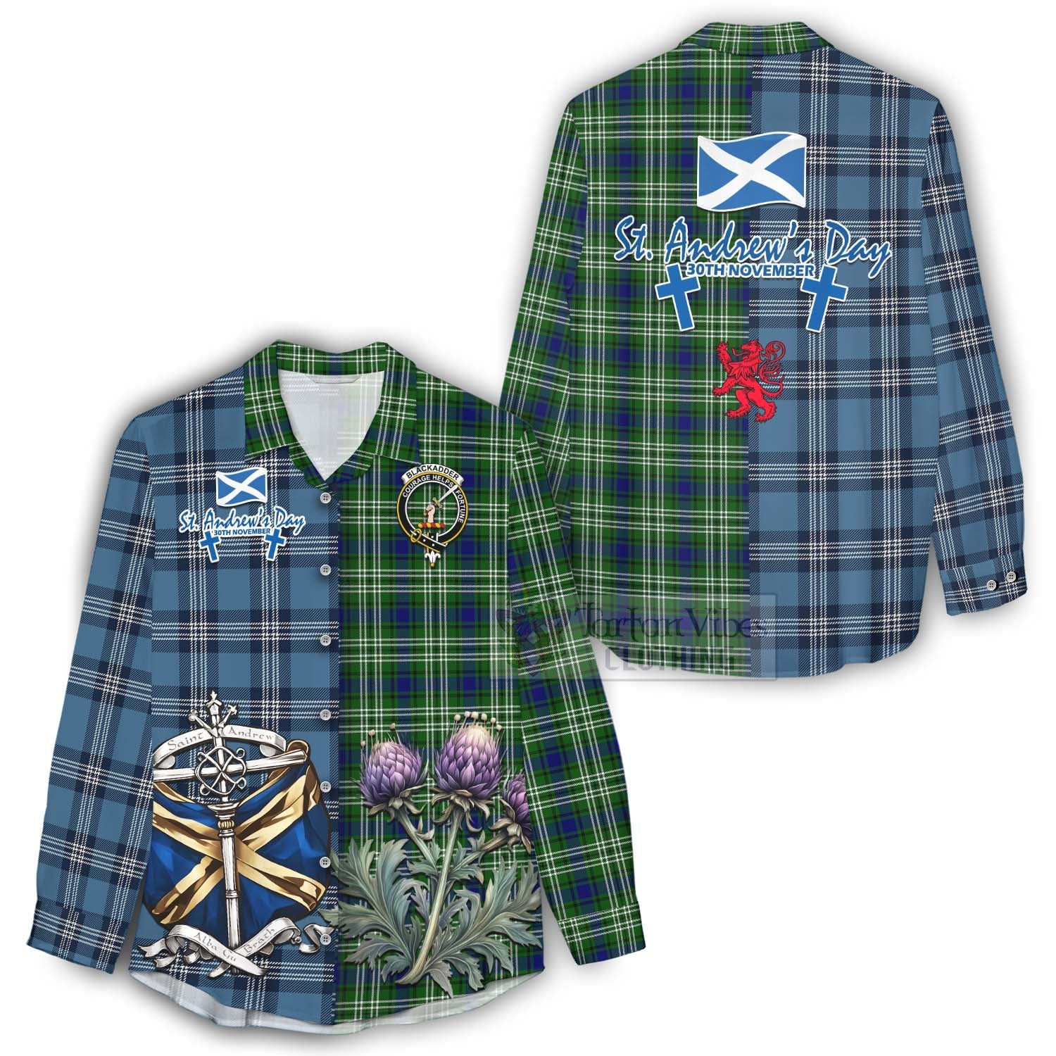 Blackadder Tartan Women's Casual Shirt Happy St. Andrew's Day Half Tartan Style - Tartan Vibes Clothing