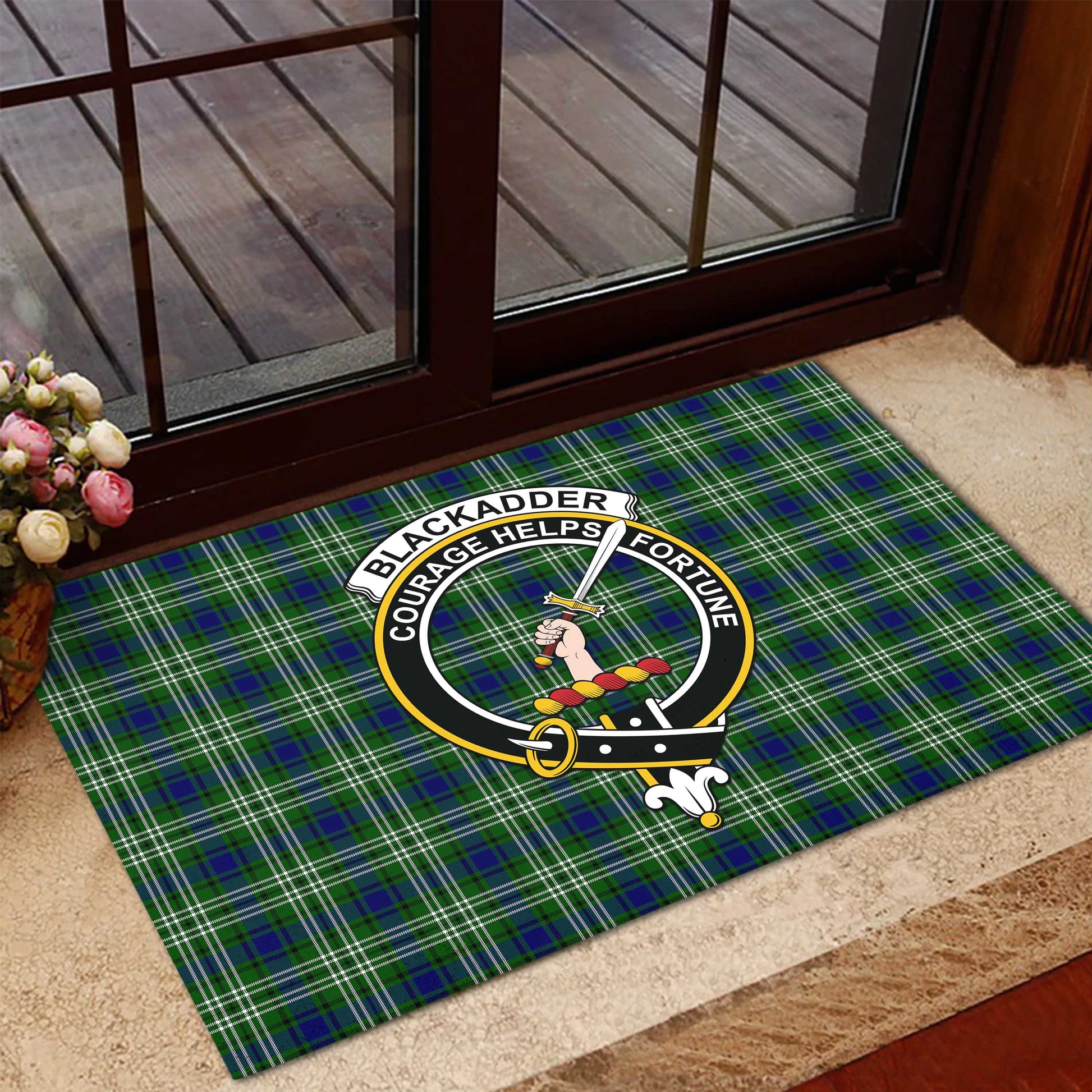 Blackadder Tartan Door Mat with Family Crest - Tartanvibesclothing